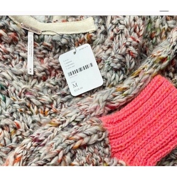 FREE PEOPLE Mystical Neon Orange Cuff Chunky Hooded Sweater L $228 Retail - Picture 10 of 10